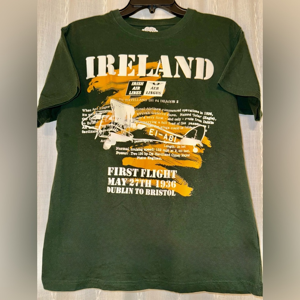 Traditional Craftwear Aer Lingus Ireland 🇮🇪 t-shirt sz. L. Deep Green Vintage